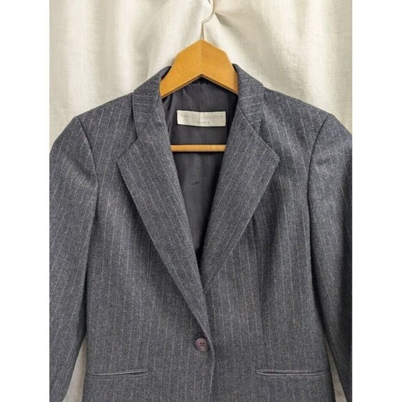 Nanci Jennifer Canada women's 5 wool blend suit jacket, gray white pin stripe - Picture 4 of 11